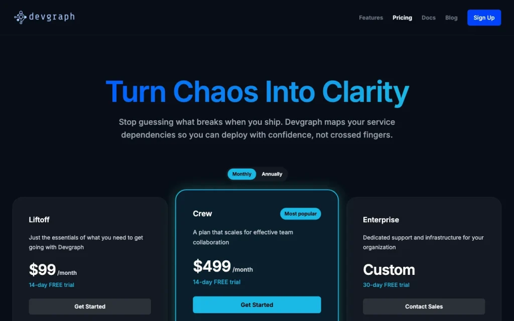 Devgraph.ai pricing page with plans and prices — screenshot of the coding AI tool, Oct 2, 2026