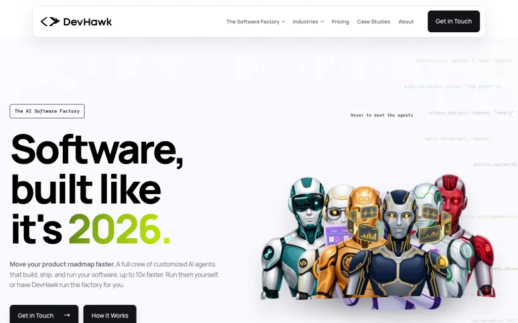 DevHawk página inicial: captura de tela da ferramenta de IA programação, Oct 2, 2026