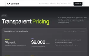 DevHawk pricing page with plans and prices — screenshot of the coding AI tool, 2026-10-02