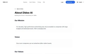 Didoo AI about page — screenshot of the productivity & writing AI tool, 2026-10-02