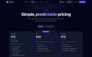 DiffHook pricing page homepage screenshot, productivity & writing AI tool