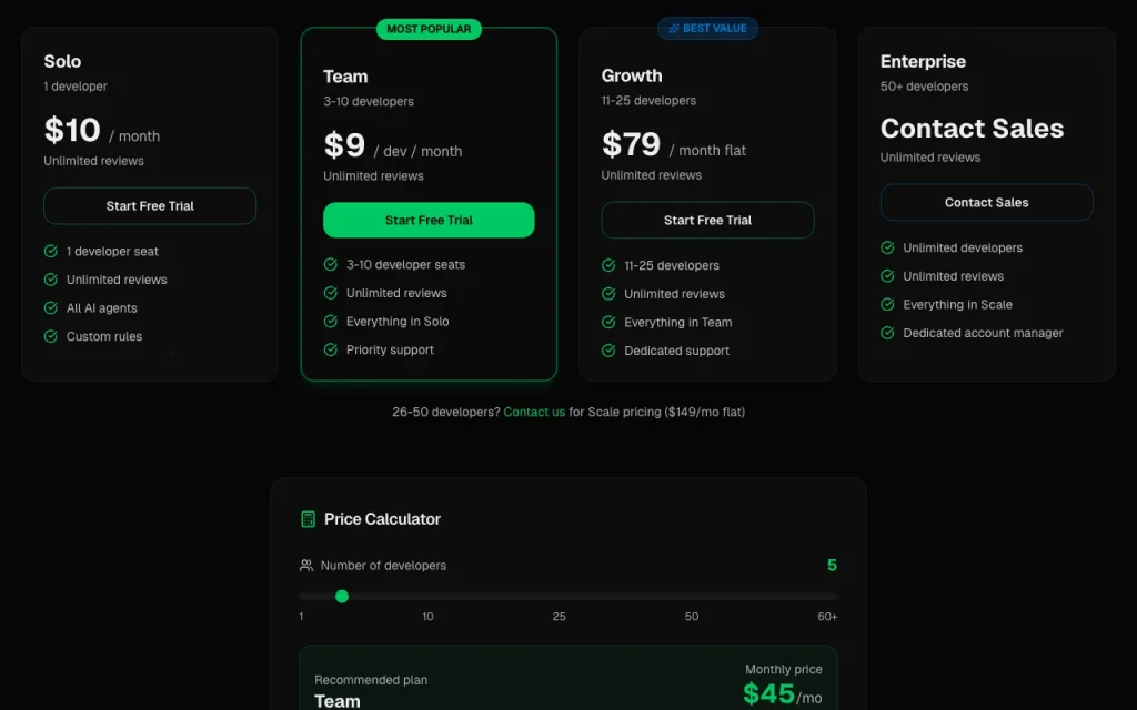diffray pricing page with plans and prices — screenshot of the coding AI tool, Oct 2, 2026