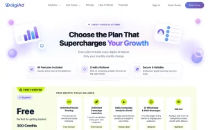 digiAd AI pricing page with plans and prices — screenshot of the productivity & writing AI tool, 2026-10-02