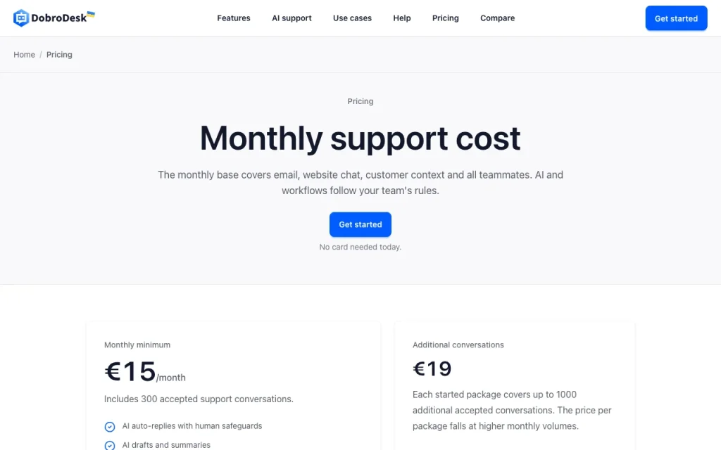 DobroDesk page de tarifs avec offres et prix — capture d'écran de l'outil d'IA productivité et rédaction, Oct 1, 2026