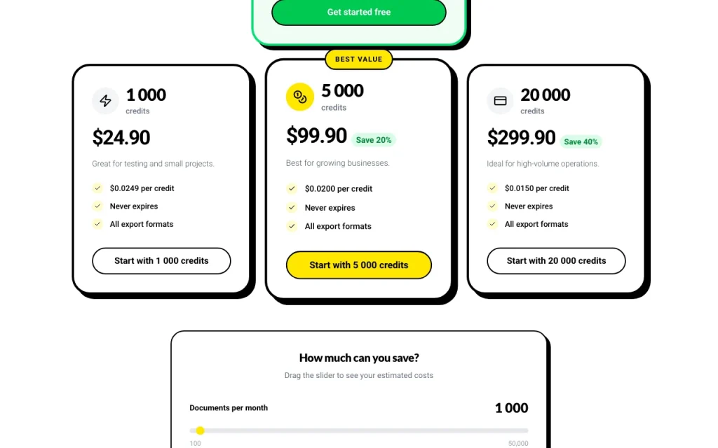 DocBatch.ai Preisseite mit Tarifen und Preisen – Screenshot des KI-Tools produktivität & schreiben, Oct 2, 2026