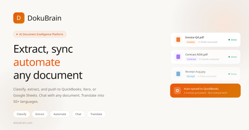 DokuBrain Startseite, Screenshot, KI-Tool produktivität & schreiben