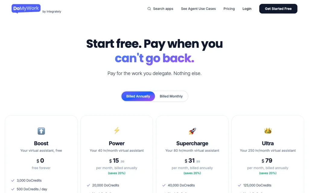 DoMyWork page de tarifs avec offres et prix — capture d'écran de l'outil d'IA productivité et rédaction, Oct 2, 2026