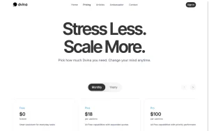Dvina pricing page with plans and prices — screenshot of the chat assistants AI tool, 2026-10-02