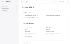 Easy MCP AI documentation — screenshot of the productivity & writing AI tool, 2026-10-02