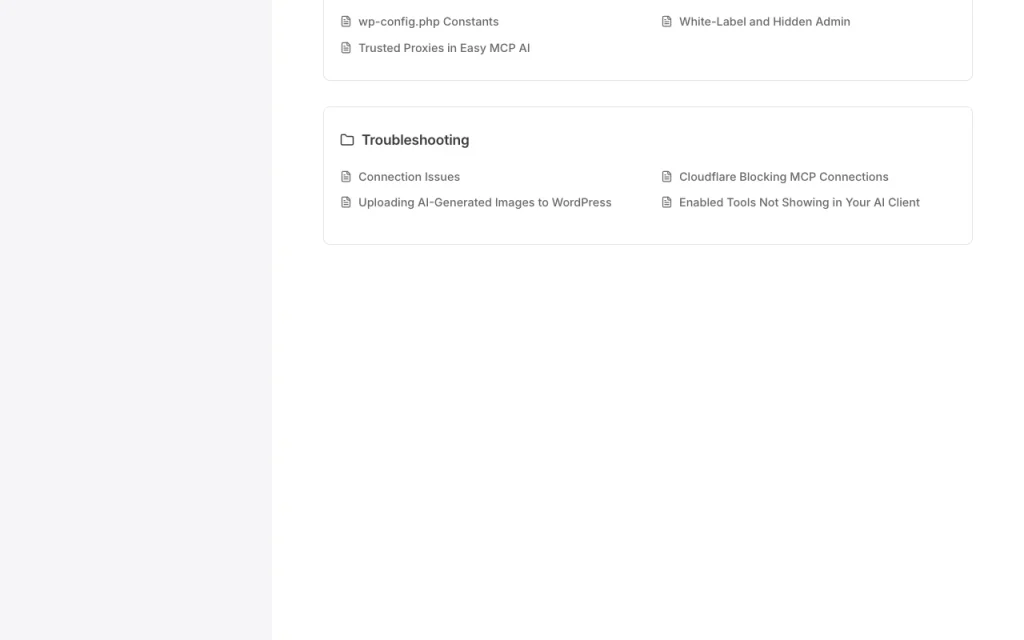 Easy MCP AI documentation — screenshot of the productivity & writing AI tool, Oct 2, 2026