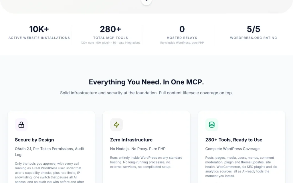 Easy MCP AI homepage — screenshot of the productivity & writing AI tool, Oct 2, 2026