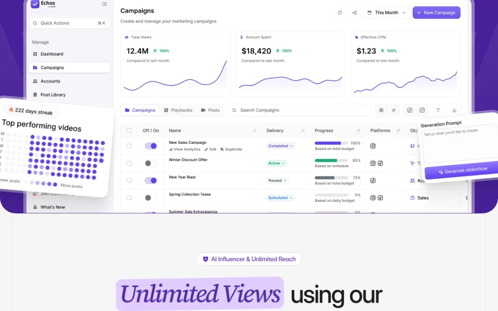 Echos homepage — screenshot of the video AI tool, Oct 2, 2026