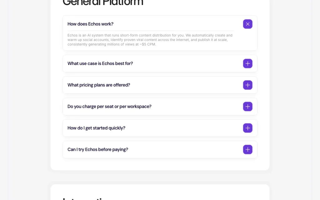 Echos pricing page with plans and prices — screenshot of the video AI tool, Oct 2, 2026