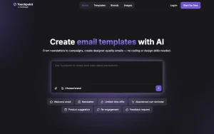 Touchpoint Email Template Builder homepage — screenshot of the productivity & writing AI tool, 2026-10-02