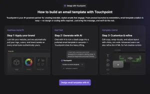 Touchpoint Email Template Builder homepage — screenshot of the productivity & writing AI tool, 2026-10-02