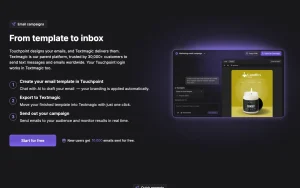 Touchpoint Email Template Builder homepage — screenshot of the productivity & writing AI tool, 2026-10-02