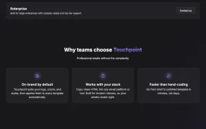 Touchpoint Email Template Builder pricing page with plans and prices — screenshot of the productivity & writing AI tool, 2026-10-02