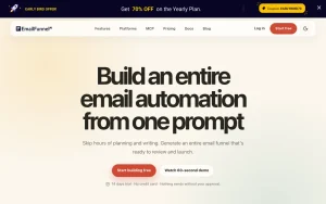 EmailFunnel AI homepage — screenshot of the productivity & writing AI tool, 2026-10-01