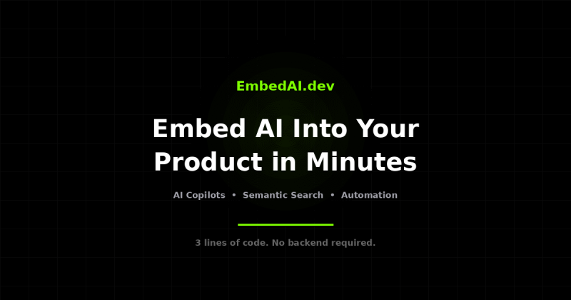 EmbedAI.dev homepage screenshot, chat assistants AI tool