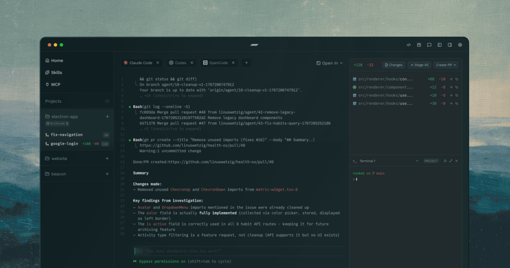 Emdash homepage screenshot, coding AI tool