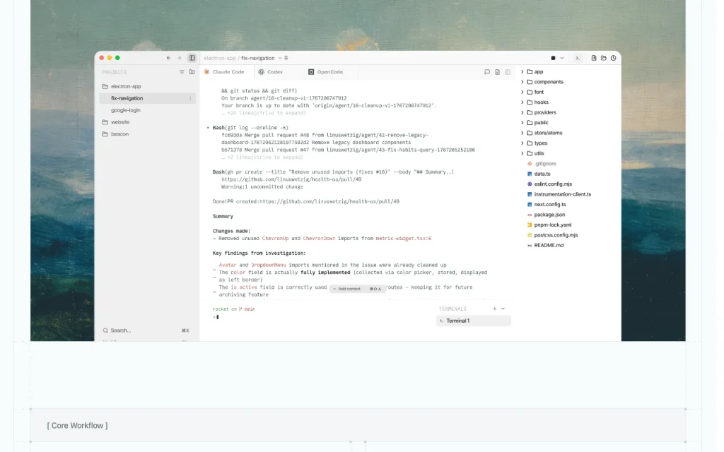 Emdash homepage — screenshot of the coding AI tool, Oct 2, 2026