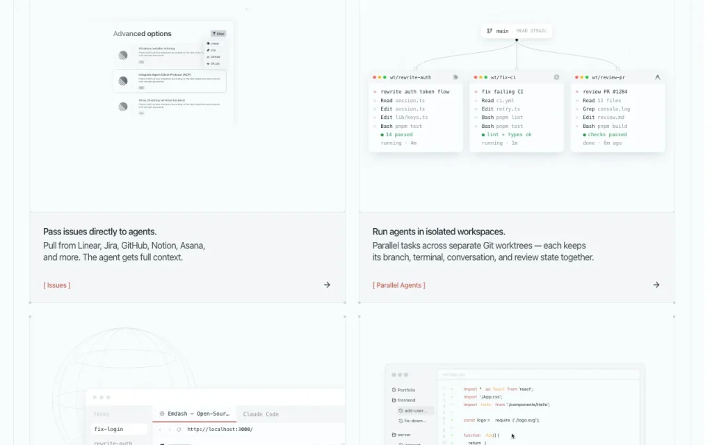 Emdash homepage — screenshot of the coding AI tool, Oct 2, 2026