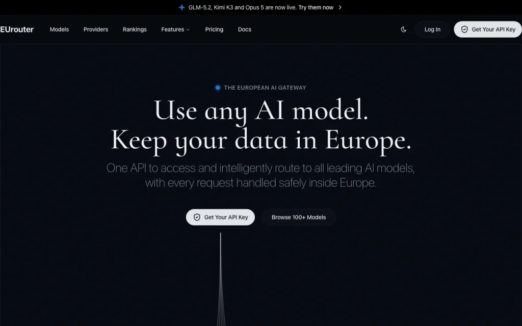 EUrouter Startseite – Screenshot des KI-Tools coding, Oct 1, 2026