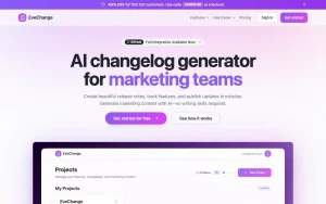 EveChange homepage — screenshot of the productivity & writing AI tool, 2026-10-02