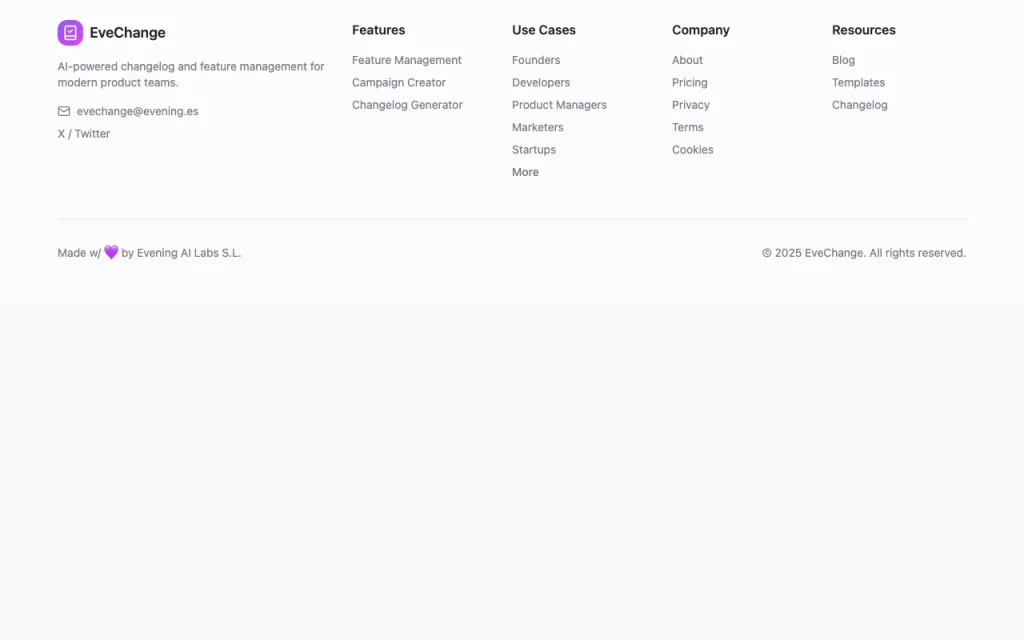 EveChange page de tarifs avec offres et prix — capture d'écran de l'outil d'IA productivité et rédaction, Oct 2, 2026