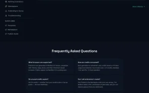 Extinde docs page homepage screenshot, coding AI tool