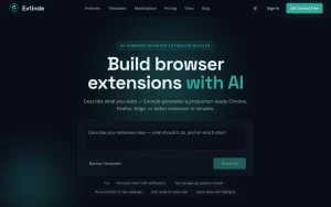 Extinde homepage page homepage screenshot, coding AI tool