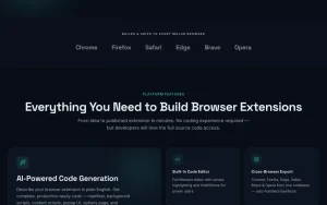 Extinde homepage page homepage screenshot, coding AI tool