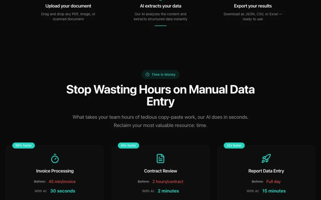extraction.app homepage — screenshot of the productivity & writing AI tool, Oct 2, 2026