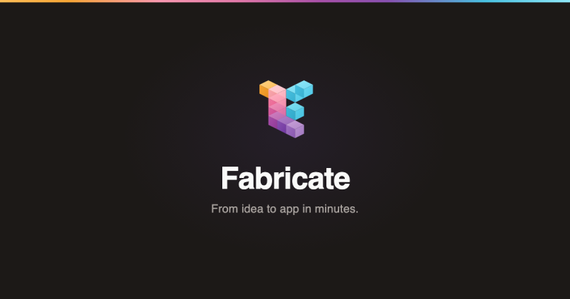 Captura de la página de inicio de Fabricate, herramienta de IA programación