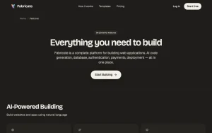 Fabricate features page — screenshot of the coding AI tool, 2026-10-02