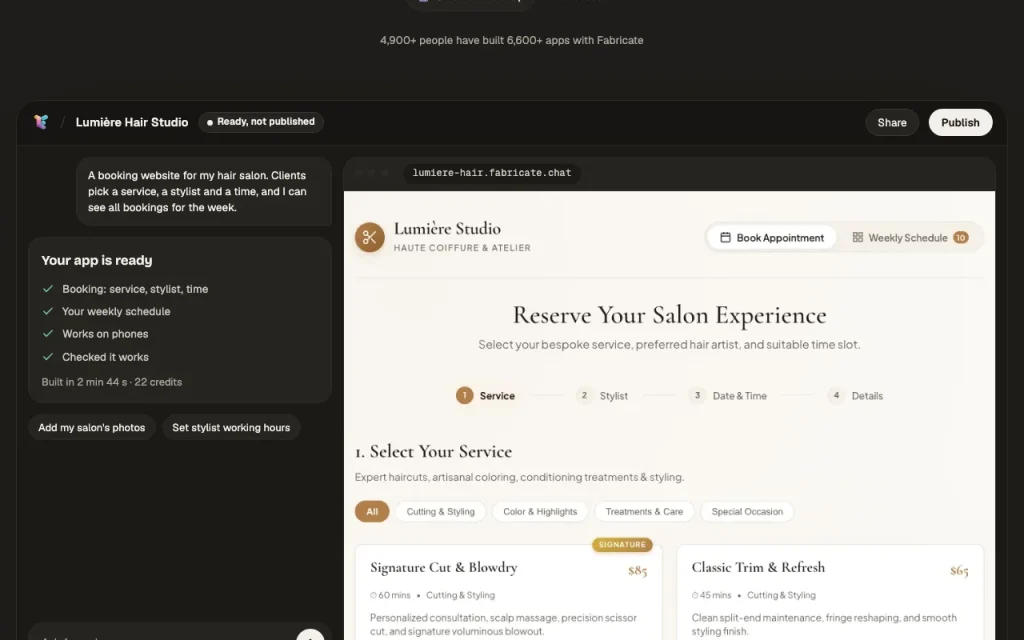 Fabricate homepage — screenshot of the coding AI tool, Oct 2, 2026