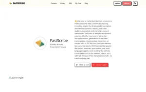 FastScribe about page — screenshot of the audio & voice AI tool, 2026-10-02