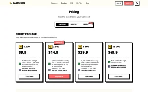 FastScribe pricing page with plans and prices — screenshot of the audio & voice AI tool, 2026-10-02