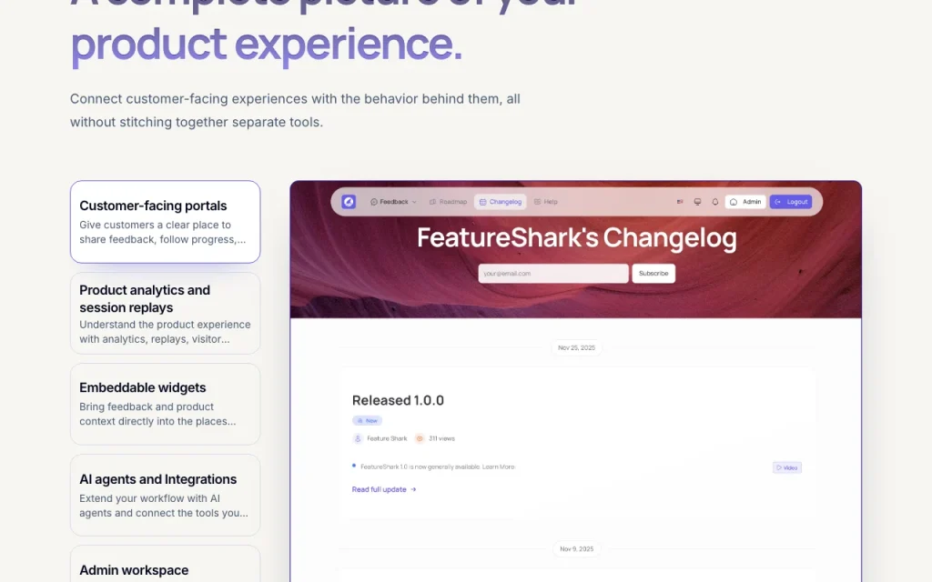 FeatureShark page d'accueil — capture d'écran de l'outil d'IA productivité et rédaction, Oct 2, 2026