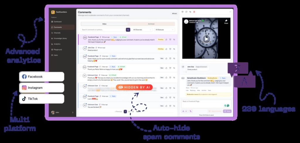 Captura de la página de inicio de FeedGuardians, herramienta de IA productividad y escritura