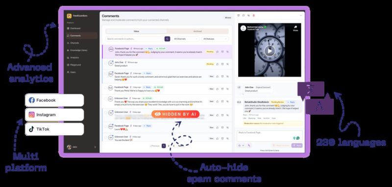 Captura de la página de inicio de FeedGuardians, herramienta de IA productividad y escritura
