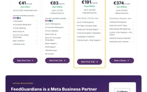 FeedGuardians pricing page with plans and prices — screenshot of the productivity & writing AI tool, 2026-10-02
