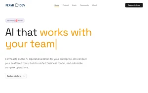 Fermi Dev homepage — screenshot of the productivity & writing AI tool, 2026-10-02