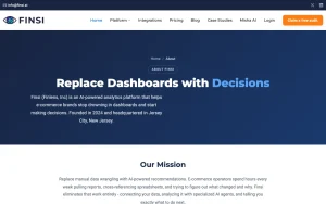 Finsi about page — screenshot of the productivity & writing AI tool, 2026-10-02