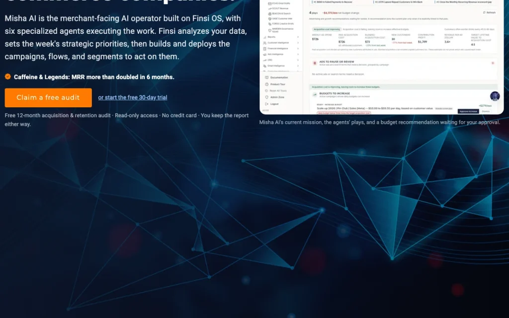 Finsi homepage — screenshot of the productivity & writing AI tool, Oct 2, 2026