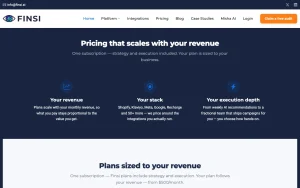 Finsi pricing page with plans and prices — screenshot of the productivity & writing AI tool, 2026-10-02