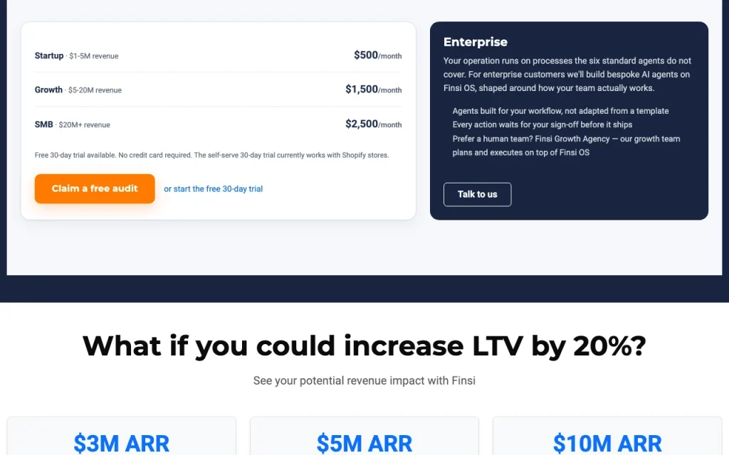 Finsi pricing page with plans and prices — screenshot of the productivity & writing AI tool, Oct 2, 2026