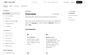 Fish Audio API documentation — screenshot of the audio & voice AI tool, 2026-10-02