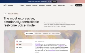 Fish Audio homepage — screenshot of the audio & voice AI tool, 2026-10-02