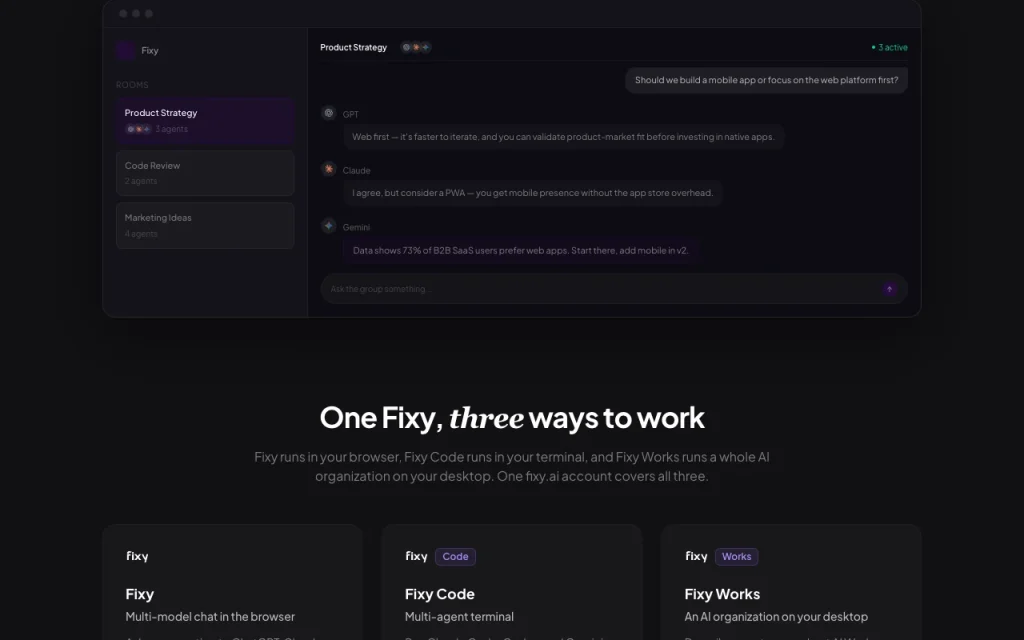 Fixy Startseite – Screenshot des KI-Tools chat-assistenten, Oct 2, 2026